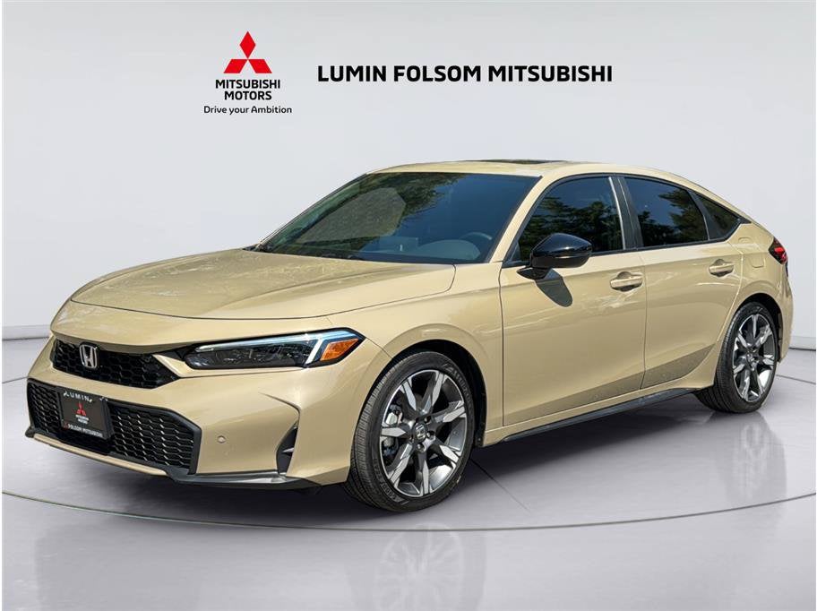2025 Honda Civic Hatchback Hybrid Sport Touring in No Color — front three-quarter view