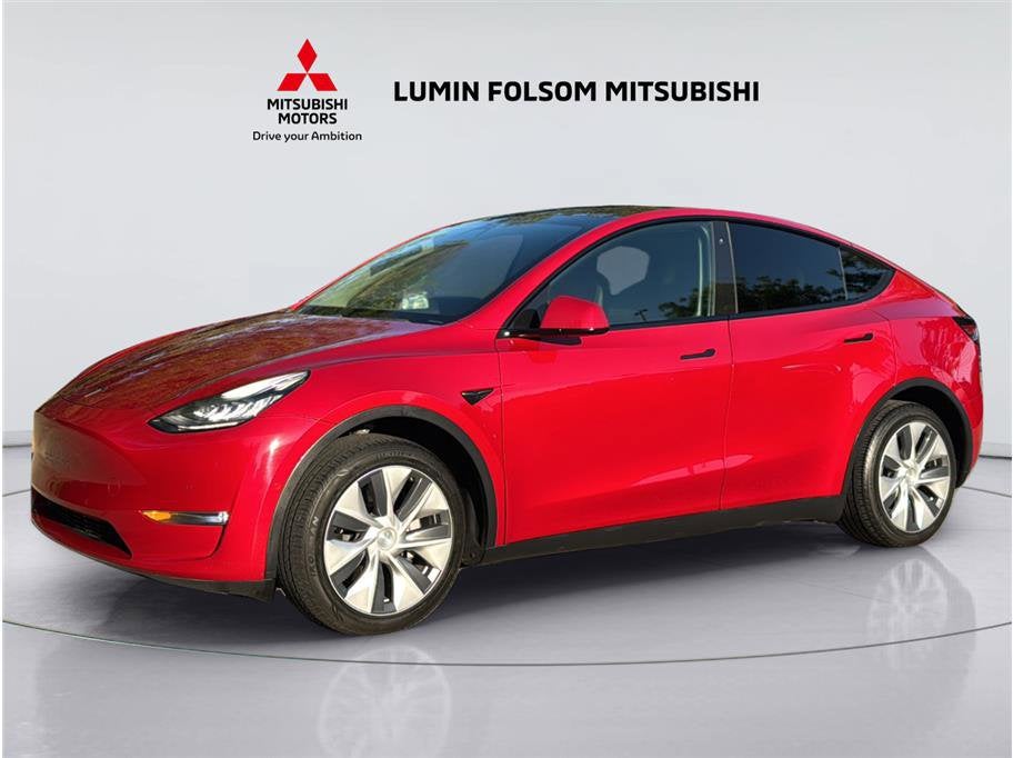 2020 Tesla Model Y Long Range in Red — front three-quarter view